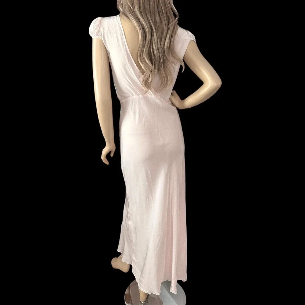 40s Pink Rayon Maxi Nightgown L Angelic Goddess Old Hollywood Coquette Glow Gaze